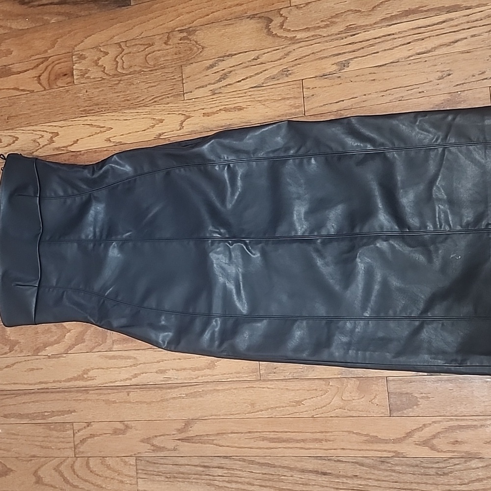 Zara Black Faux  Leather Pencil Strapless Dress